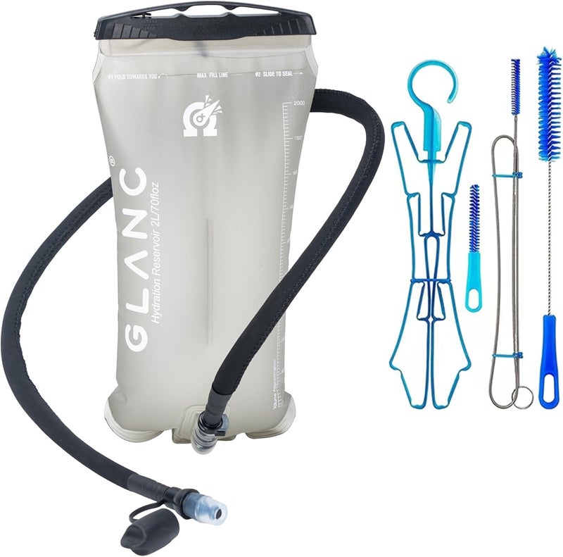 GLANC Hydration Bladder - 2L Water Bladder with Cleaning Kit for Outdoor Hiking Backpack, BPA Free Leakproof Water Reservoir for Hydration Pack, Insulated Hose & High Flow Bite Valve - Image 1
